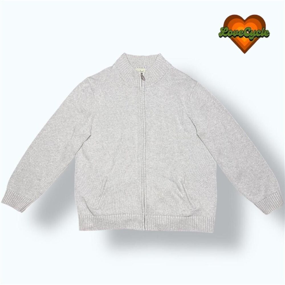 Men's L.L.Bean Light Gray Full-Zip Mock Neck Cotton Sweater – Size XXL